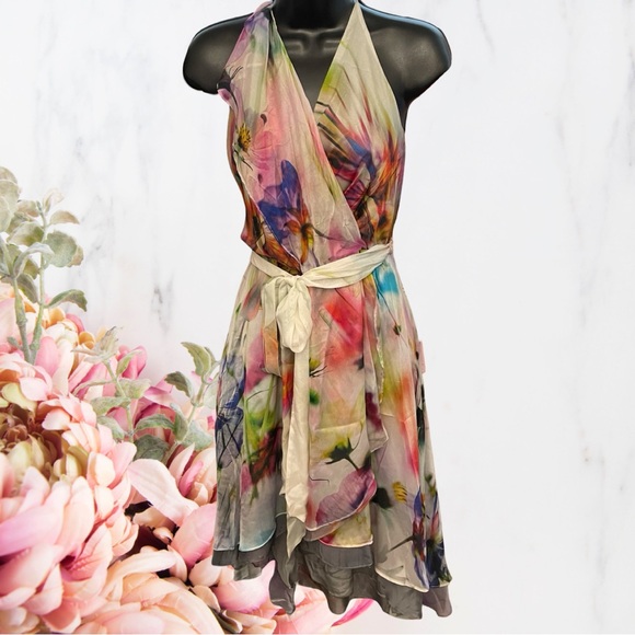 Alexia Admor Dresses & Skirts - Alexia Admor Silk Multicolor Floral Asymmetrical Halter Sundress Sz XS